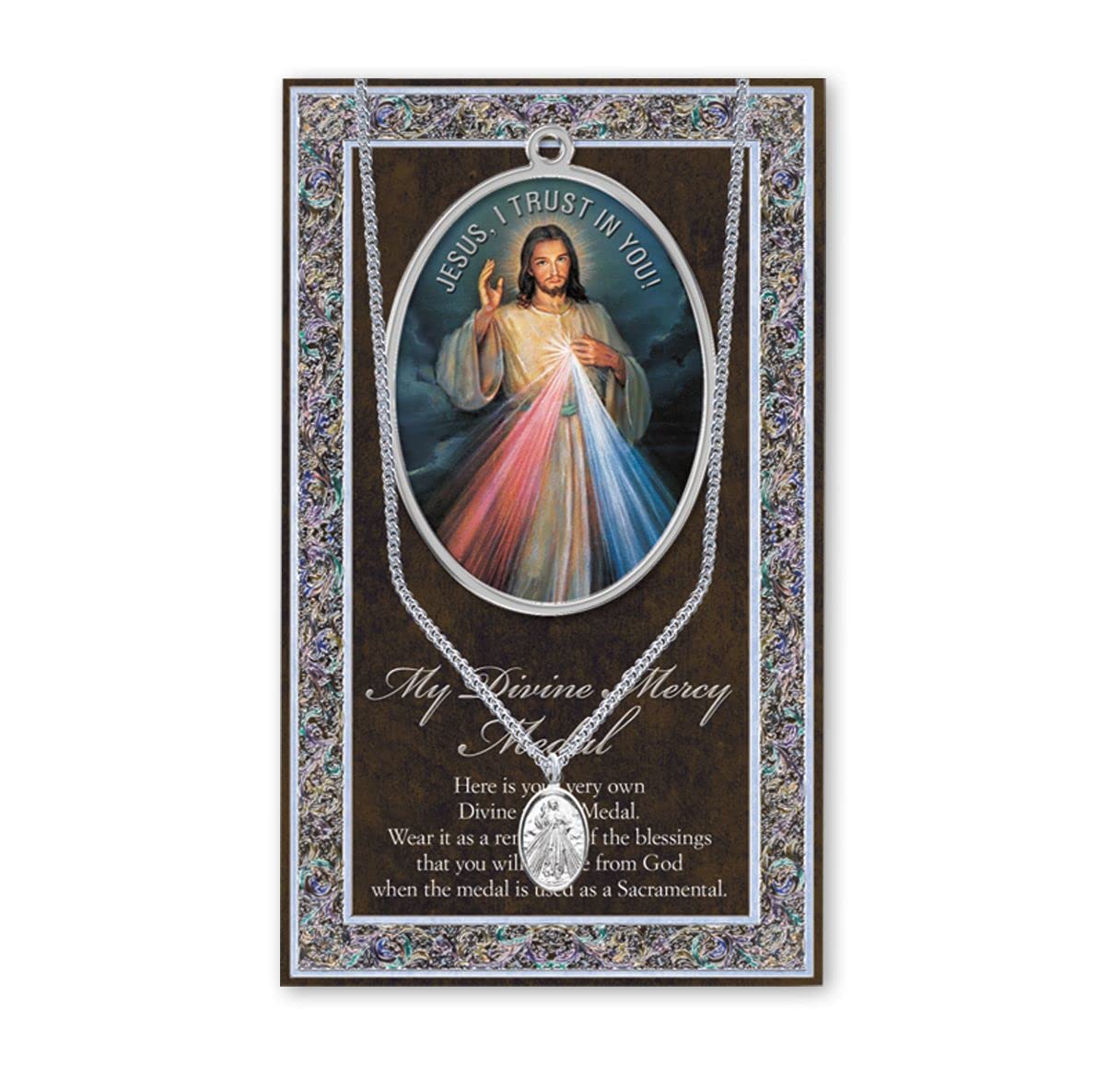 Divine Mercy Biography and Folding Picture Card with a Medal & Chain # 29129