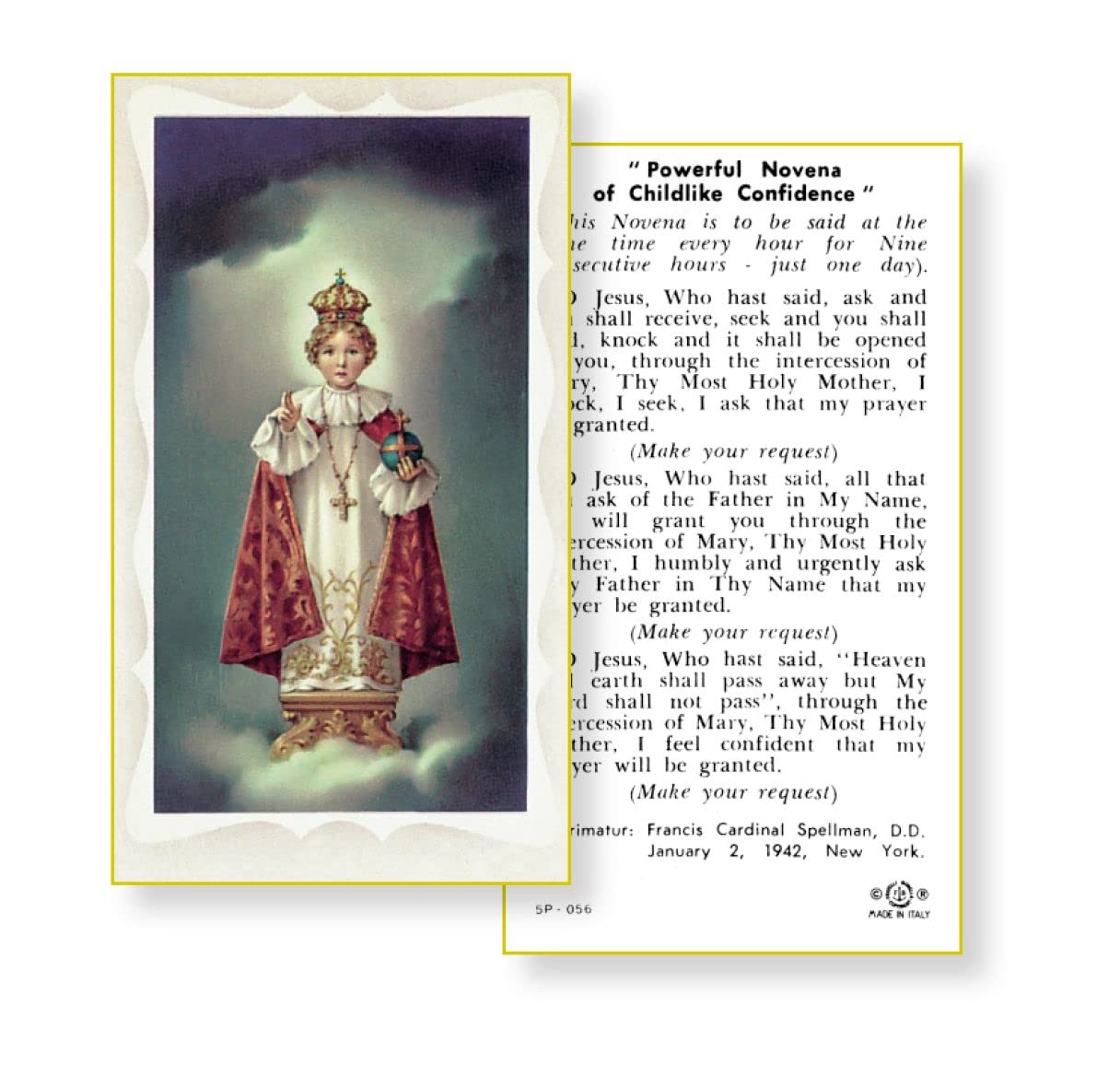 INFANT OF PRAGUE Paper Holy Cards, 2"x4", 100-pack, # 5827