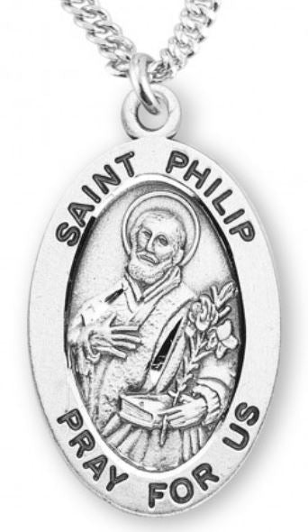 St. Philip Sterling Silver Medal, 7/8", Your Choice of Chain, # 7000