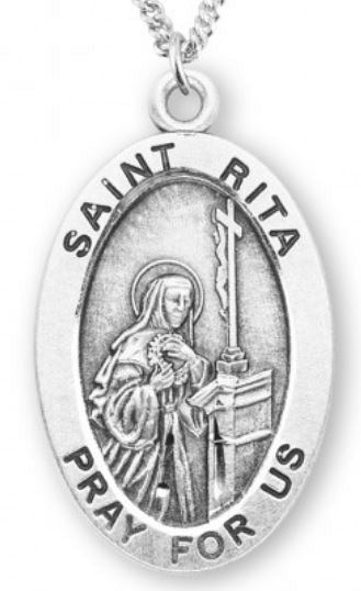 St. Rita of Cascia Sterling Silver Medal, 7/8", Your Choice of Chain, # 7009