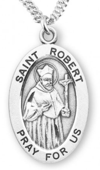 St. Robert Sterling Silver Medal, 7/8", Your Choice of Chain, # 7010