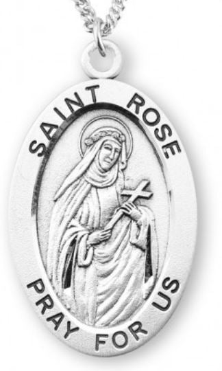 St. Rose of Lima Sterling Silver Medal, 7/8", Your Choice of Chain, # 7012