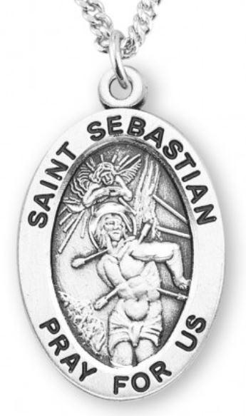 St. Sebastian Sterling Silver Medal, 7/8", Your Choice of Chain, # 7016