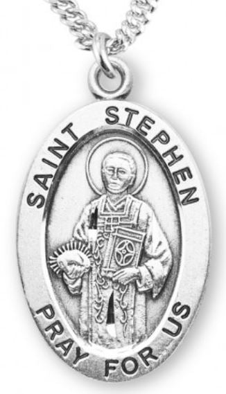 St. Stephen Sterling Silver Medal, 7/8", Your Choice of Chain, # 7020