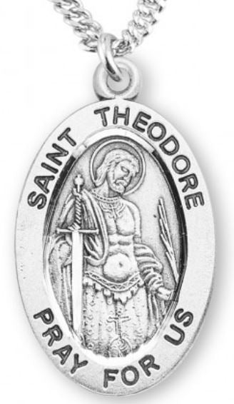 St. Theodore Sterling Silver Medal, 7/8", Your Choice of Chain, # 7022