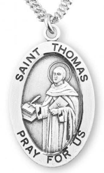St. Thomas Aquinas Sterling Silver Medal, 7/8", Your Choice of Chain, # 7025