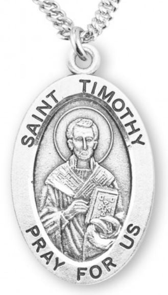 St. Timothy Sterling Silver Medal, 7/8", Your Choice of Chain, # 7027