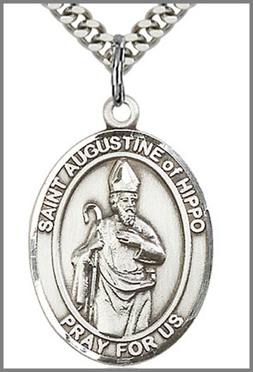 St. Augustine of Hippo Medal, Sterling Silver, 1"x3/4", Your Choice of Chain, # 70420