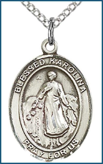 Sterling Silver Medal, 3/4"x9/16", Blessed Karolina Kozkowna, Your Choice of Chain, # 70449