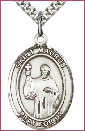 1"x3/4" Sterling Silver St. Maurus Medal, Your Choice of Chain, # 70453