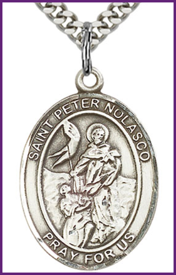 1"x3/4" Sterling Silver St. Peter Nolasco Medal, Your Choice of Chain, # 70455