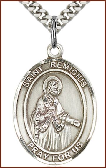 Sterling Silver Medal, 1" x 3/4", St. Remigius of Reims, Your Choice of Chain, # 70460