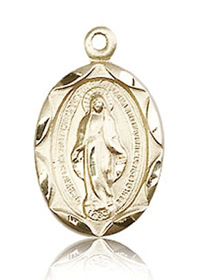 Scalloped Border Miraculous Medal 5/8 in. Solid 14kt Gold, Free Chain, # 7052