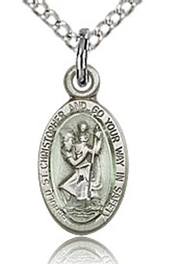 Sterling Enameled Oval St. Christopher Medal, 3/8", Your Choice of Chain, # 70535