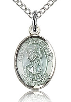 Sterling Enameled Oval St. Christopher Charm Medal, 7/16", Your Choice of Chain, # 70536