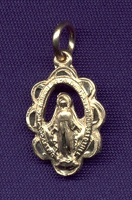 Miraculous Medal, Pierced, 5/8", Solid 14kt Gold, Free Chain, # 7056