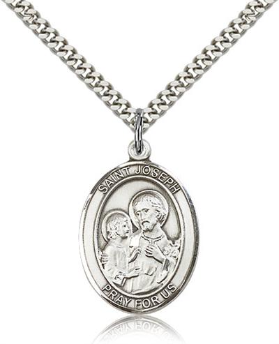 Sterling Silver 1"x3/4" Tall, St. Joseph & Child Medal, Your choice of Chain, # 98814