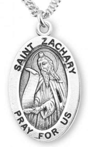 St. Zachary Sterling Silver Medal, 7/8", Your Choice of Chain, # 7062