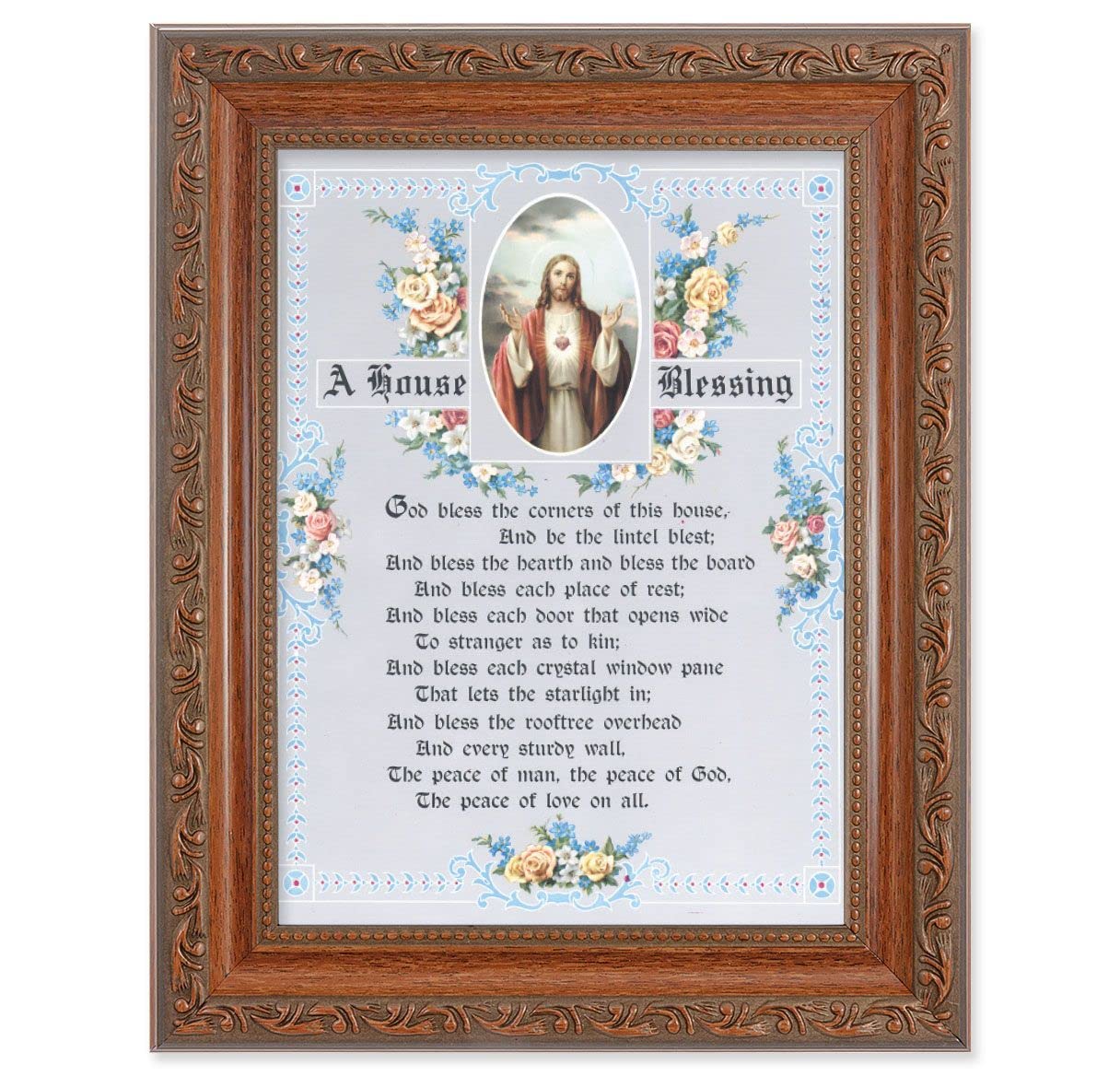A House Blessing Picture, 8-1/4"x10-1/4 Mahogany Finish with Acanthus Leaf Detail Under Glass # 27840