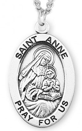 Saint Anne Sterling Silver Medal, 15/16", Your Choice of Chain, # 7136