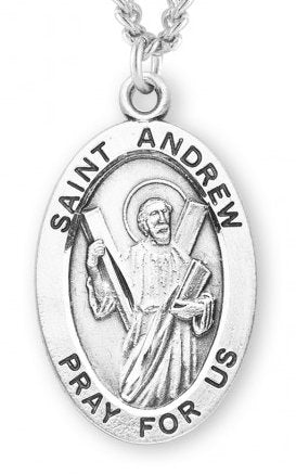 Saint Andrew Sterling Silver Medal, 15/16", Your Choice of Chain, # 7137