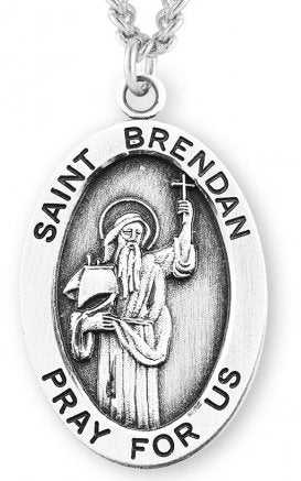 Saint Brendan Sterling Silver Medal, 15/16", Your Choice of Chain, # 7145