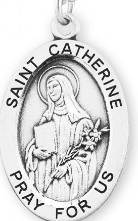 Saint Catherine Sterling Silver Medal, 15/16", Your Choice of Chain, # 7149