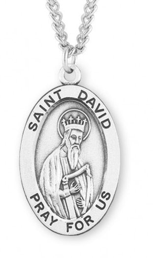 Saint David Sterling Silver Medal, 15/16", Your Choice of Chain, # 7164
