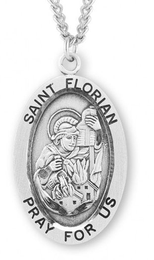 Saint Florian Sterling Silver Medal, 15/16", Your Choice of Chain, # 7174