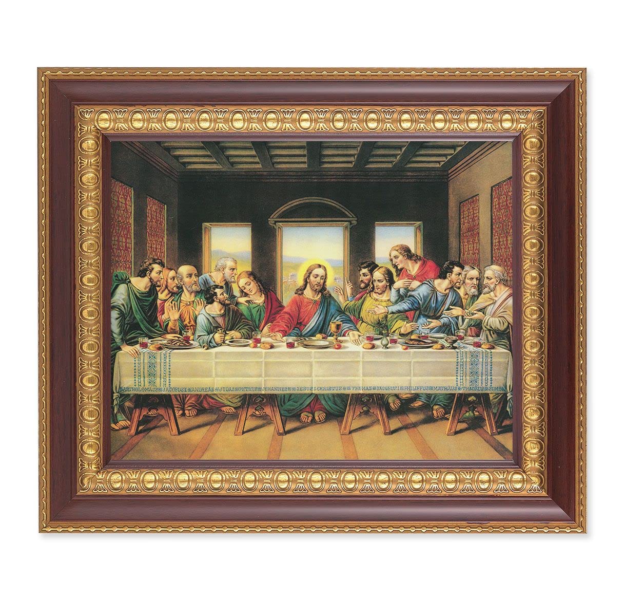 Last Supper, 11-1/2"x13-1/2, Cherry Finish with Gold Egg & Dart Frame, Italian Print Under Glass # 26073