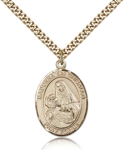 Our Lady of Ghisallo Medal, 14kt Gold Filled, 1"x3/4", Your Choice of Chain, # 99077