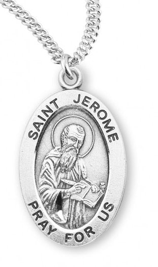 Saint Jerome Sterling Silver Medal, 15/16", Your Choice of Chain, # 7227