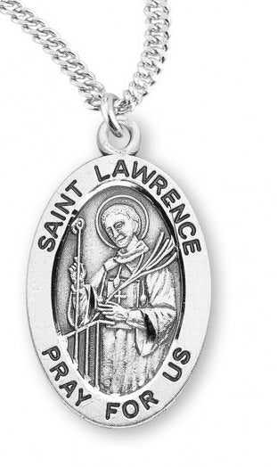 Saint Lawrence Sterling Silver Medal, 15/16", Your Choice of Chain, # 7252