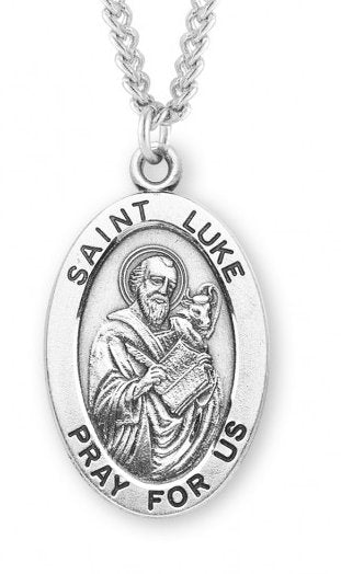 Saint Luke Sterling Silver Medal, 15/16", Your Choice of Chain, # 7262
