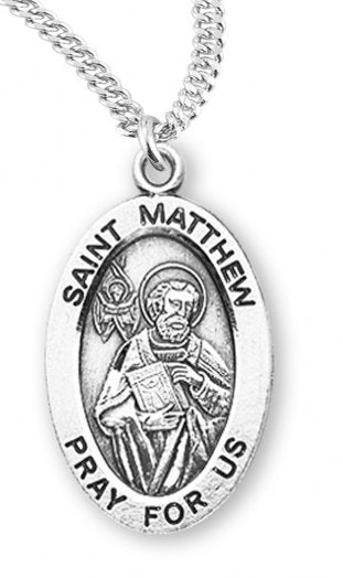 Saint Matthew Sterling Silver Medal, 15/16", Your Choice of Chain, # 7265