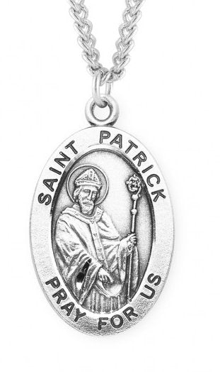 Saint Patrick Sterling Silver Medal, 15/16", Your Choice of Chain, # 7279