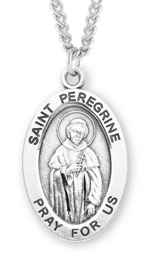 Saint Peregrine Sterling Silver Medal, 15/16", Your Choice of Chain, # 7281