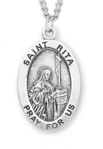 Saint Rita Sterling Silver Medal, 15/16", Your Choice of Chain, # 7288