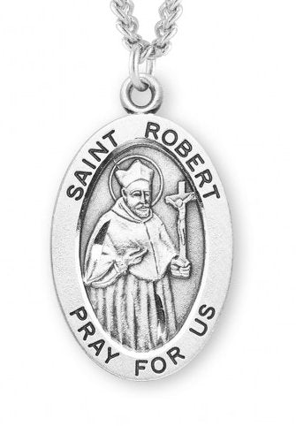 Saint Robert Sterling Silver Medal, 15/16", Your Choice of Chain, # 7289