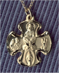 Gold Engraved Border 5-Way Medal,Your Choice of Chain # 729