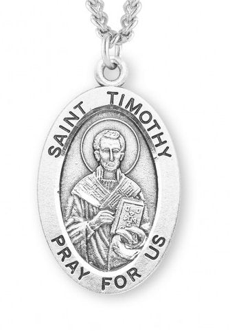 Saint Timothy Sterling Silver Medal, 15/16", Your Choice of Chain, # 7300