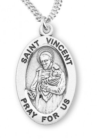 Saint Vincent Sterling Silver Medal, 15/16", Your Choice of Chain, # 7302