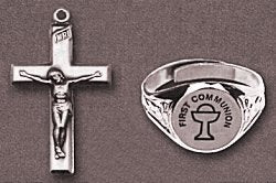 First Communion Ring and Crucifix Set Silver Plate, # 7333