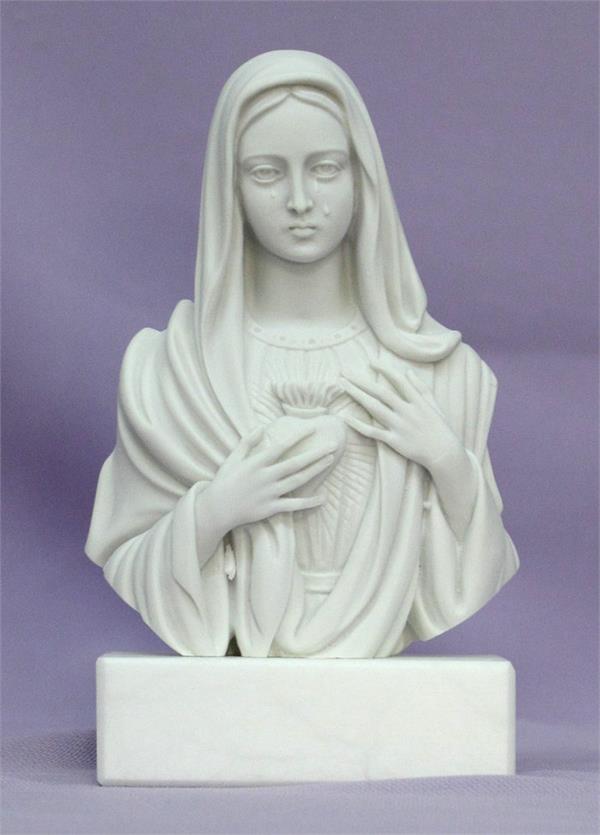 Immaculate Heart of Mary / Our Lady of Sorrows bust in white alabaster and resin with base, 5". Made in Italy., # 7367