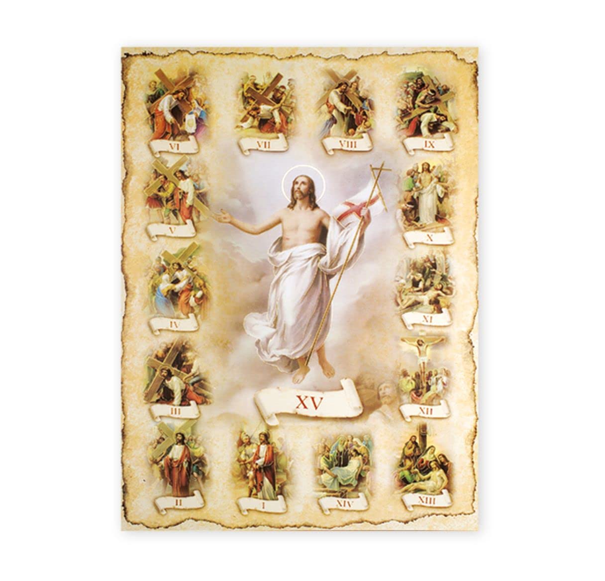 19" x 27" Poster of the Stations of the Cross, Italian gold embossed, #, 29