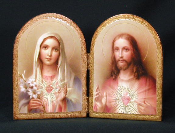 Sacred Heart and Immaculate Heart Florentine Diptych, 9.5 x 6.5". Made in Italy., # 7392