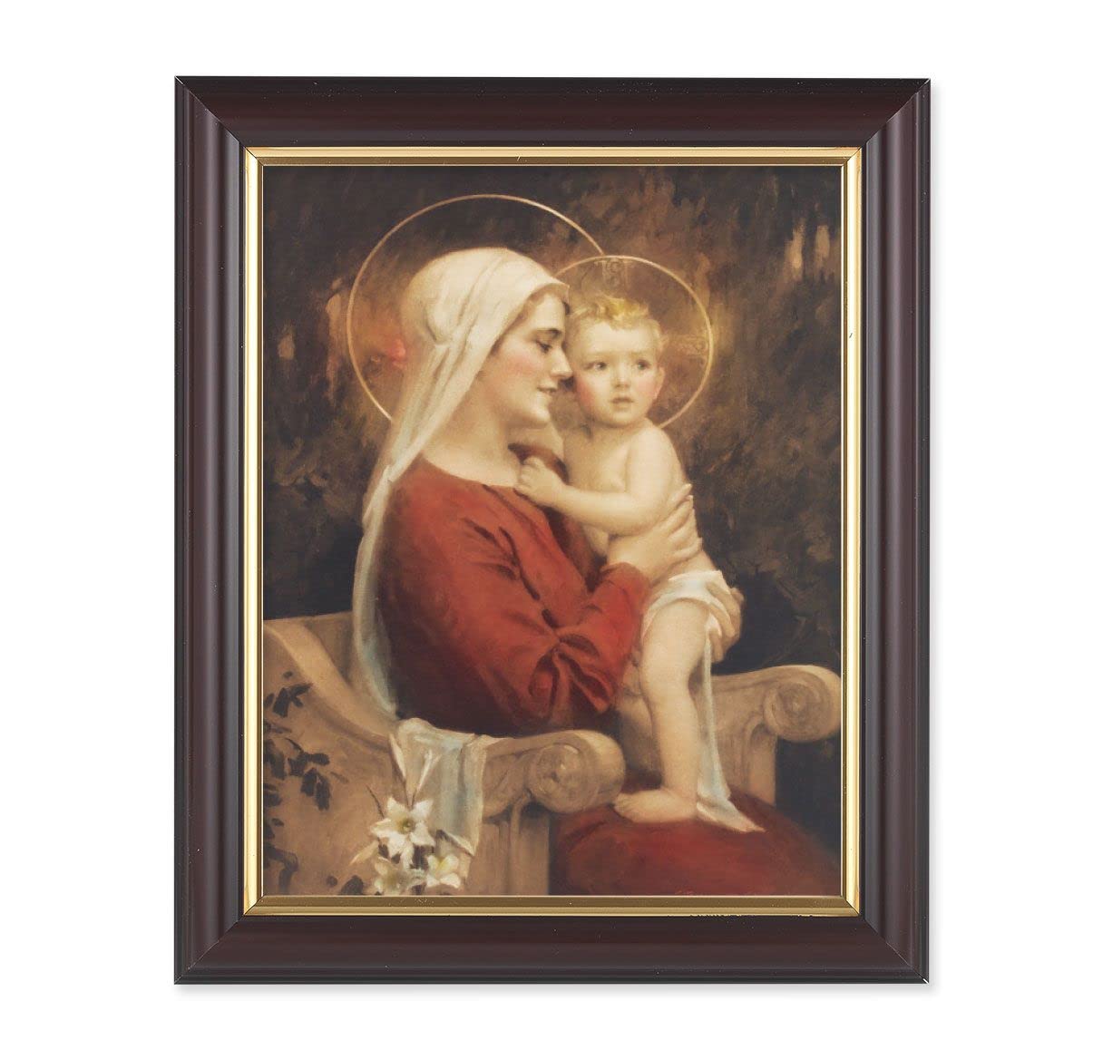 Chambers: Madonna and Child, 10"x12", Classic Fluted Walnut Finished Frame, Italian Print Under Glass # 26241