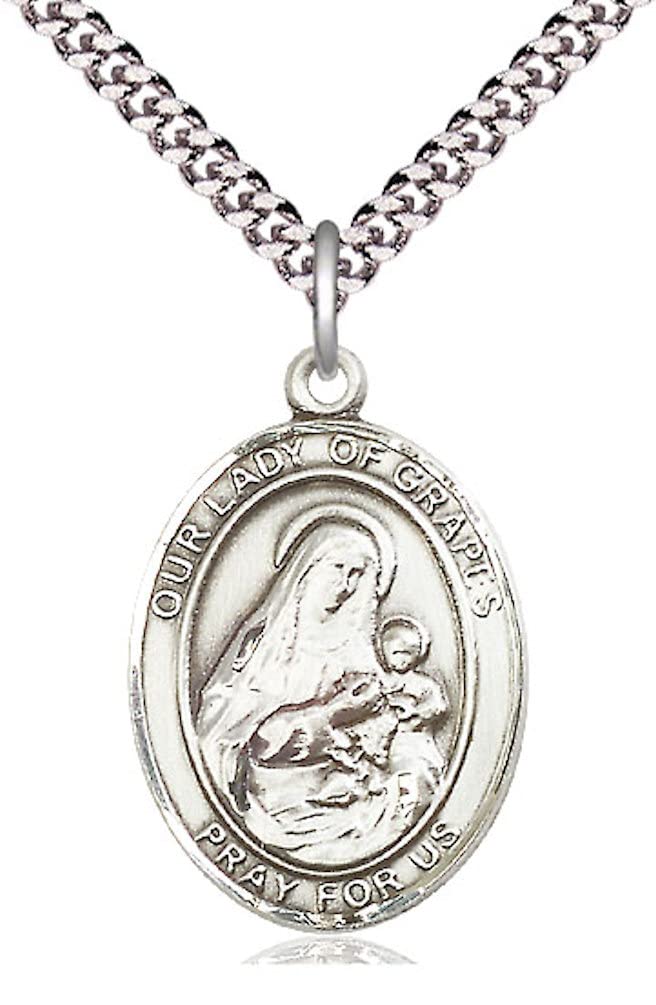 Our Lady of Grapes Medal in Fine Pewter, 1" tall, Your Choice of Chain, # 4858