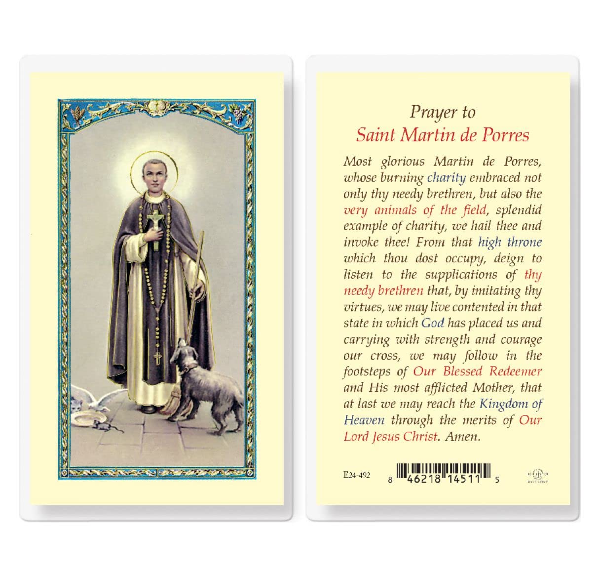 Prayer to St Martin De Porres Laminated Holy Card, 25-Pack, # 99888