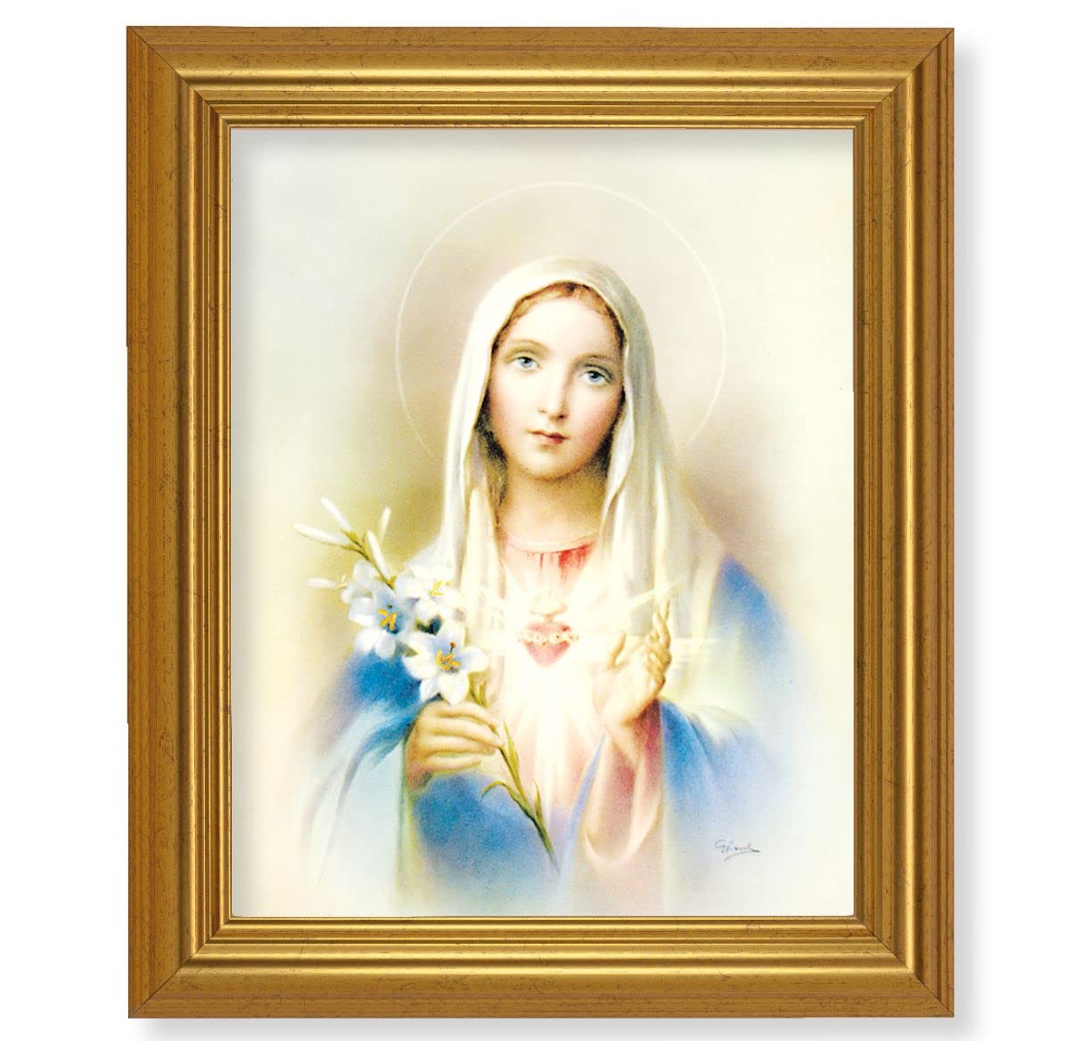 Immaculate Heart of Mary, 10"x12" Gold-Leaf Finished Classic Frame, Italian Print on Artboard # 27208
